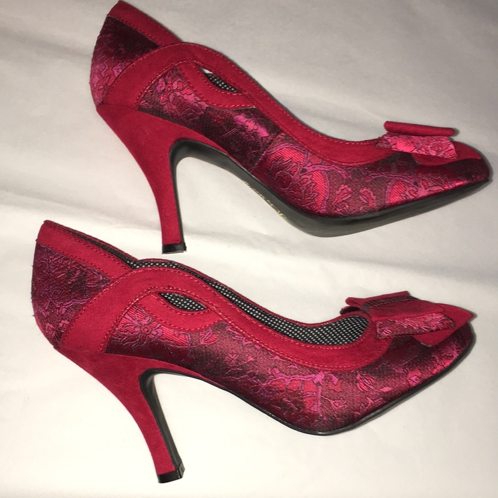 Ruby shoo Sexy red pink pinup retro bow toe SOFT SOLE heels pumps 6/39 NEW